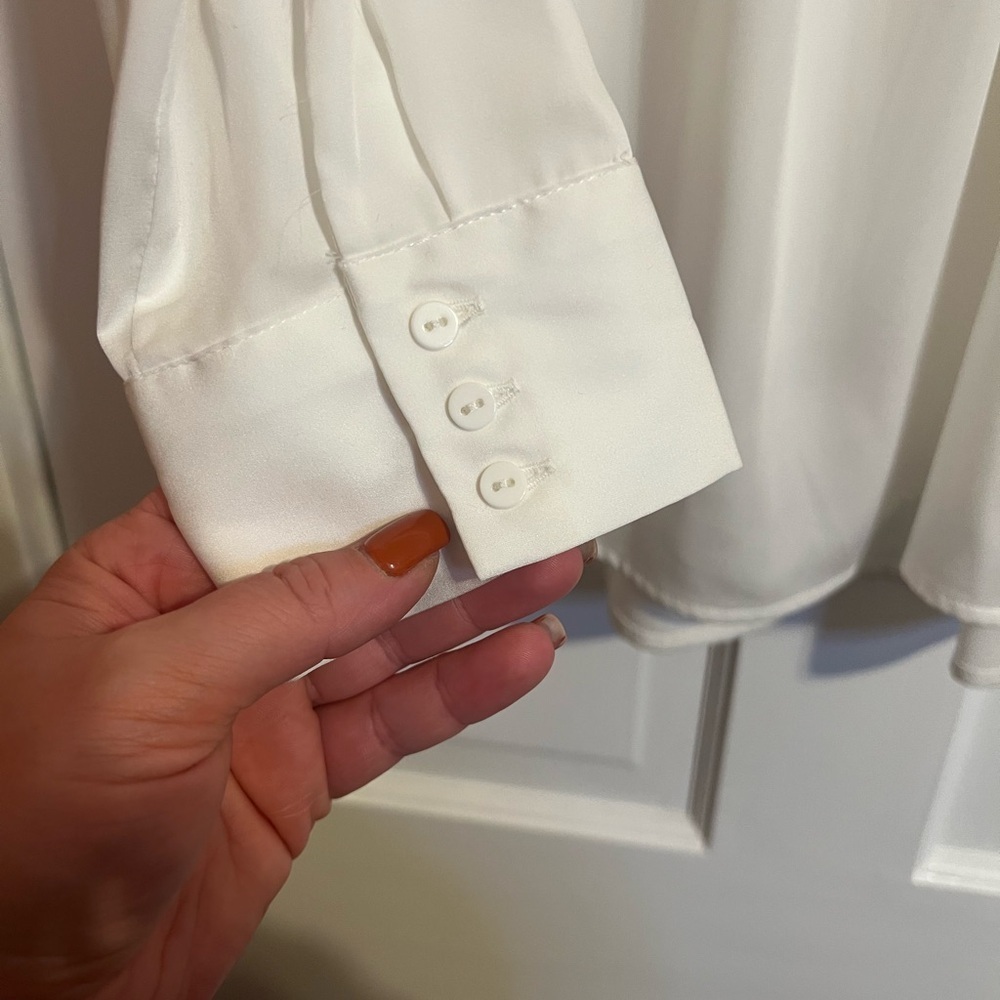 #70 CATHERINE MALANDRINO WHITE LACE YOKE BLOUSE BOHO PEASANT TOP SIZE LARGE - Picture 8 of 10